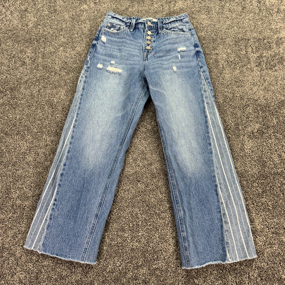 Mica Jeans Womens 25 Blue Cropped Distressed Button Fly Denim Medium Wash City